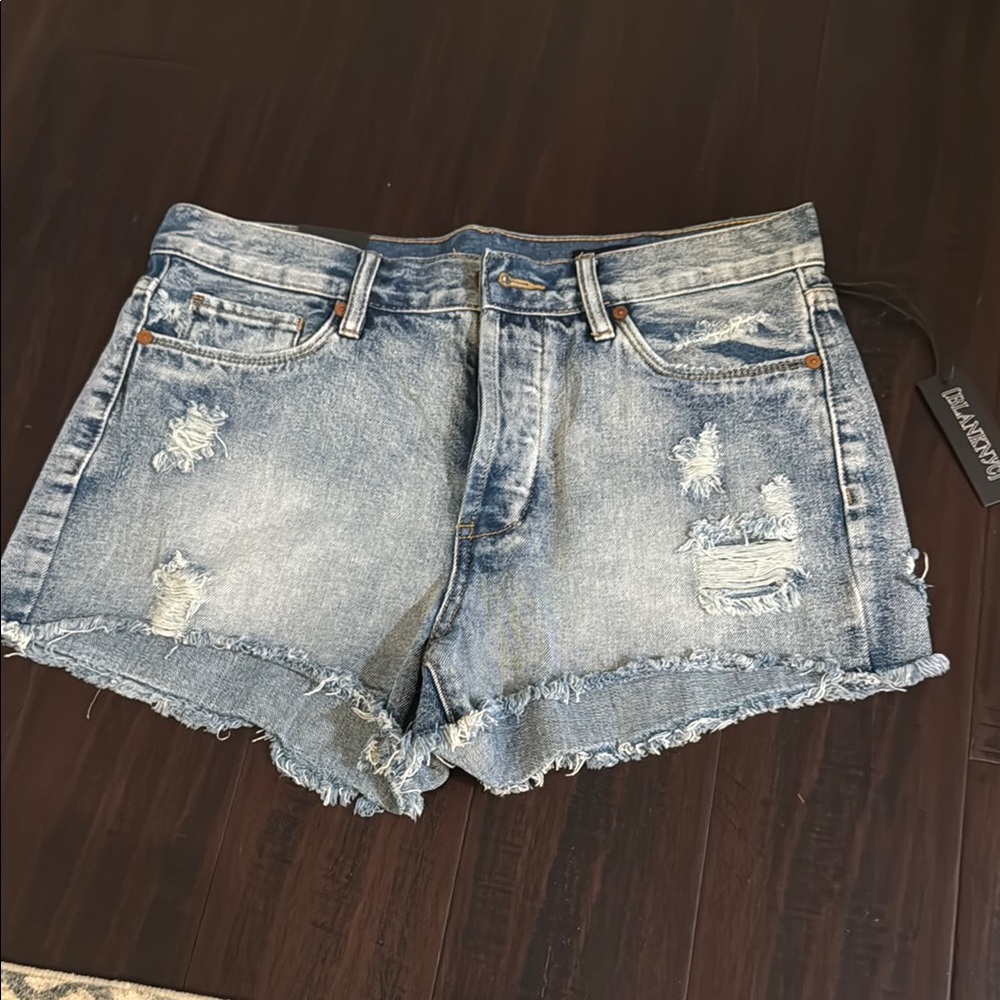 Blank NYC Blue Distressed Jean Shorts
